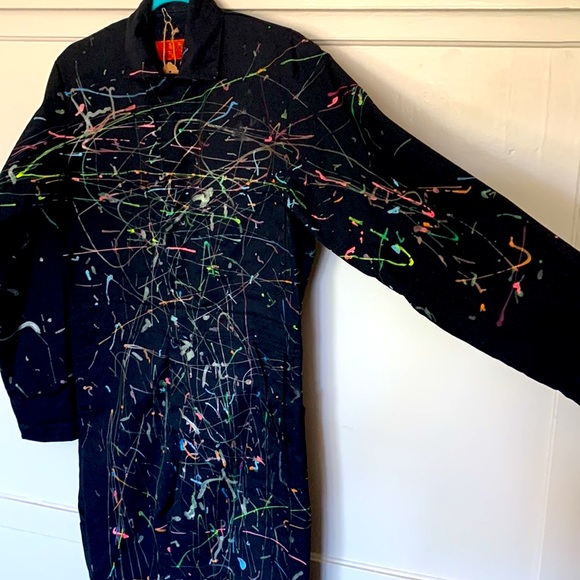 Vintage 90s Red Kap black utility coveralls, puffy paint splatter design - Picture 4 of 15